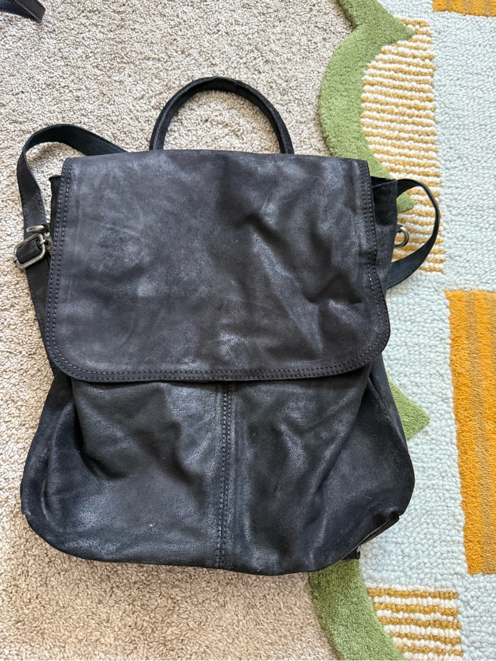 Free People Black Leather Flap Backpack